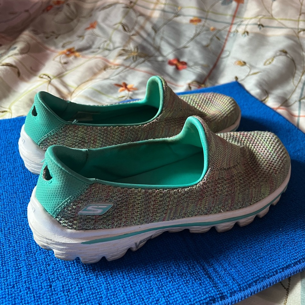 Skechers Women's Slip-On Sneakers - Teal and White
